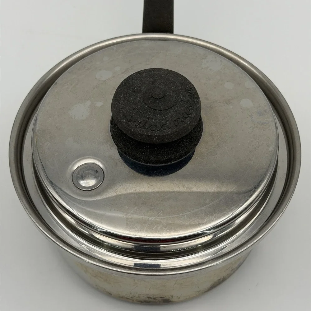 Vintage Saladmaster T304S Stainless Steel Sauce Pan Pot 1.5 Qt w/ Vapor Vent Lid